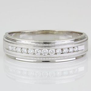 Men's 14k White Gold Milgrain Diamond Anniversary Ring / Wedding Band